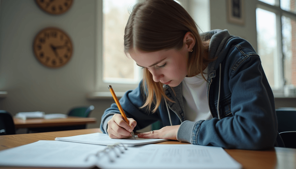 Close-up view of a student taking a timed SAT practice test
