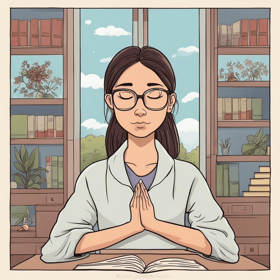 a young woman meditating before studying